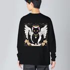 宇宙黒猫キョロちゃんの宇宙黒猫キョロちゃん(薔薇) ビッグシルエットロングスリーブTシャツ