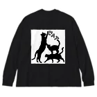 insparation｡   --- ｲﾝｽﾋﾟﾚｰｼｮﾝ｡の黒猫タワー(白黒) ビッグシルエットロングスリーブTシャツ