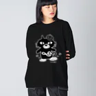 クロねこアワにゃん🐱のモノクロアワにゃん ビッグシルエットロングスリーブTシャツ