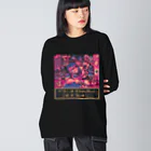 もぺのPixelart graphic “武器防具屋のオッサン” (Gaming-pink) ビッグシルエットロングスリーブTシャツ