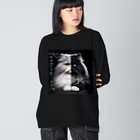 PALA's SHOP　cool、シュール、古風、和風、のPersian cat　Silver&Black Big Long Sleeve T-Shirt