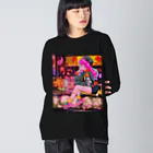寅丑商會の架空の90年代アニメ ビッグシルエットロングスリーブTシャツ