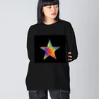 綺麗何学模様の虹×スター×虹（ブラック） ビッグシルエットロングスリーブTシャツ