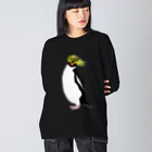 LalaHangeulの　風に吹かれるイワトビペンギンさん(文字無しバージョン Big Long Sleeve T-Shirt