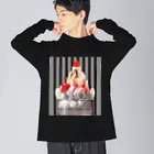 はちわれきじとらぴーちゃんずのモノクロいちごサンデー Big Long Sleeve T-Shirt