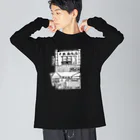 気ままに創作　よろず堂の精肉店モノクロ ビッグシルエットロングスリーブTシャツ