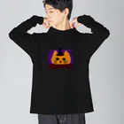 気ままに創作　よろず堂のハロウィンねこ ビッグシルエットロングスリーブTシャツ