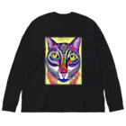 miamissioneのカラフルでエスニックテイストでポップな猫－Colorful, ethnic flavored, pop cat. ビッグシルエットロングスリーブTシャツ