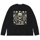 Prosperous Peony 6のバンド風Tシャツ　髑髏 Big Long Sleeve T-Shirt