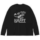 nidan-illustrationのhappy dog (white ink) ビッグシルエットロングスリーブTシャツ