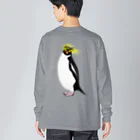 LalaHangeulの風に吹かれるイワトビペンギンさん(文字無しバージョン) バックプリント Big Long Sleeve T-Shirt