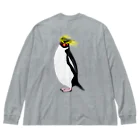 LalaHangeulの風に吹かれるイワトビペンギンさん(文字無しバージョン) バックプリント Big Long Sleeve T-Shirt