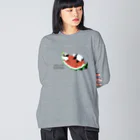 kiki25のゆらゆらスイカとすやすやパンダたち ビッグシルエットロングスリーブTシャツ