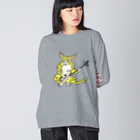 ツバメ堂の大津絵・猫に三味線 ビッグシルエットロングスリーブTシャツ