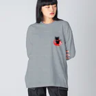 信州猫屋敷の赤マフラー黒猫 Big Long Sleeve T-Shirt