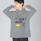 ビールとアート TM-3 Designの名画 × BEER（鳥獣戯画・すべてのビール好きのために）黒線画 Big Long Sleeve T-Shirt