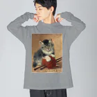 世界の名画をあなたの日常にの毛糸玉と子猫① ビッグシルエットロングスリーブTシャツ