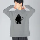 QUQU_WORKSのスノーボードを抱えるイエティ ブラック Big Long Sleeve T-Shirt