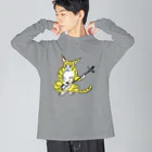 ツバメ堂の大津絵・猫に三味線 ビッグシルエットロングスリーブTシャツ