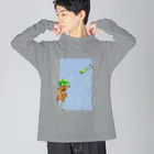 檸檬飴の雨の日のアカメアマガエルとクレステッドゲッコー(ピンストライプ) Big Long Sleeve T-Shirt