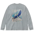 The story with …の鳥PlanＢ　青い鳥と花 ビッグシルエットロングスリーブTシャツ