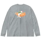 ふろしき文鳥のお店の若鮎を運ぶ ビッグシルエットロングスリーブTシャツ