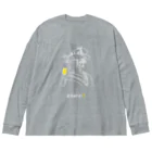 ビールとアート TM-3 Designの名画 × BEER（美人画）白線画 Big Long Sleeve T-Shirt