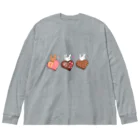 もふりんごのうさぎと桃・ラズベリークランチ・チェックのチョコレート Big Long Sleeve T-Shirt