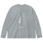 ビールとアート TM-3 Designの名画 × BEER（牛乳を注ぐ女）白線画 Big Long Sleeve T-Shirt