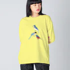 エダマメトイチ雑貨店のI love blue birds 3 イソヒヨドリ  ビッグシルエットロングスリーブTシャツ