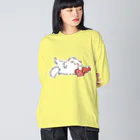 ふんわり本舗のしろねこ（with 魚） ビッグシルエットロングスリーブTシャツ