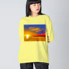 日々好日屋2号店の田んぼと夕焼け ビッグシルエットロングスリーブTシャツ