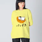 いっぷく処 てんてんのパンずき(横・黒字) ビッグシルエットロングスリーブTシャツ