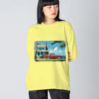 MistyStarkの赤いコルベットと海辺の家　－　red corvette and seaside house　－ ビッグシルエットロングスリーブTシャツ