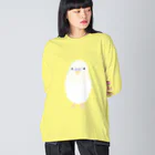 sucre usagi (スークレウサギ）の白いインコさん ビッグシルエットロングスリーブTシャツ