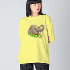 Leee_sanの子ゾウとインコ ビッグシルエットロングスリーブTシャツ