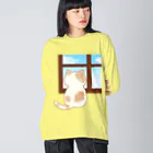 ウチのMEIGENやさんの猫 〜窓辺のひととき〜 ビッグシルエットロングスリーブTシャツ