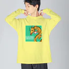 kazu_gの幸せの金龍さん（緑） ビッグシルエットロングスリーブTシャツ