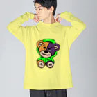 3wの#3 カラフルクマくん 緑ジャケット ビッグシルエットロングスリーブTシャツ