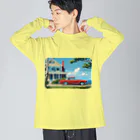 MistyStarkの赤いコルベットと海辺の家　－　red corvette and seaside house　－ ビッグシルエットロングスリーブTシャツ