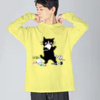 マイマイタケの酔拳キャット（黒猫） ビッグシルエットロングスリーブTシャツ