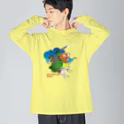 インコグッズのお店　ラブバード亭のルリコシボタンインコ（破壊神スサノオ） ビッグシルエットロングスリーブTシャツ