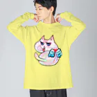 WataMayuroom☆のヤサグレカラフル猫 ビッグシルエットロングスリーブTシャツ