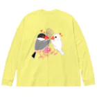 Lily bird（リリーバード）の粟穂をプレゼント 桜&白文鳥 ビッグシルエットロングスリーブTシャツ