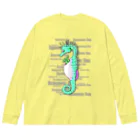 LalaHangeulのSeahorse Dad グリーン ビッグシルエットロングスリーブTシャツ