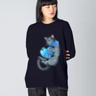 miku'ꜱGallery星猫のロシアン ブルー ハート💙 ビッグシルエットロングスリーブTシャツ