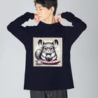 もふっとチンチラ🐭のメガネくんチンチラ ビッグシルエットロングスリーブTシャツ