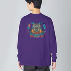 aokitaの【BLUE NORTH】ネイティブ柄ふくろう Big Long Sleeve T-Shirt