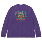 aokitaの【BLUE NORTH】ネイティブ柄ふくろう Big Long Sleeve T-Shirt