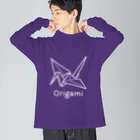 MrKShirtsのOrigami (折り紙鶴) 白デザイン Big Long Sleeve T-Shirt